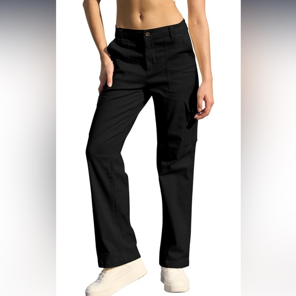 Cargo Pants Women’s 18 Black High Waisted Wide Leg Y2K Stretchy Cotton A5 - Picture 7 of 10